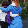New York City 2026 Die Alive Riley Keough Blue Hooded Coat On Sale Back View