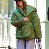 New York City 2026 Jennifer Lawrence Green Floral Jacquard Hooded Jacket