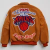 New York Knicks Fanatics 2026 NBA Finals Champions Artisan Brown Bomber Jacket Back