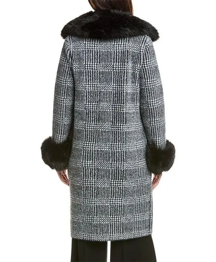 Olga Petsa TV Series Crew Girl 2026 Juliet Morny Plaid Fur-Lined Coat Back View