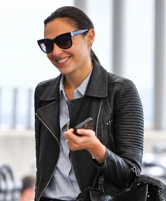 Heathrow Airport Gal Gadot Black Jacket