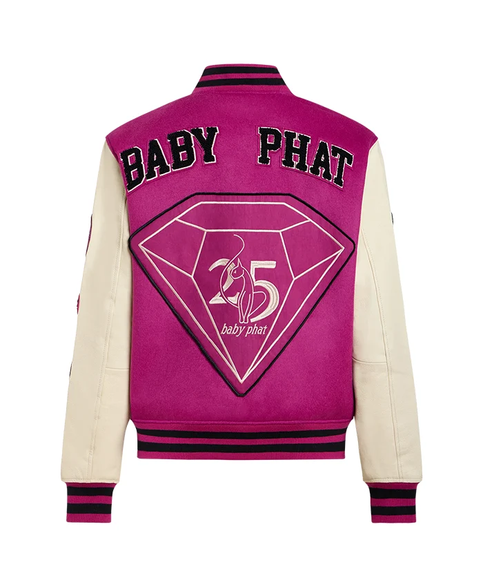 Order Now Baby Phat Anniversary White and Pink Varsity Jacket