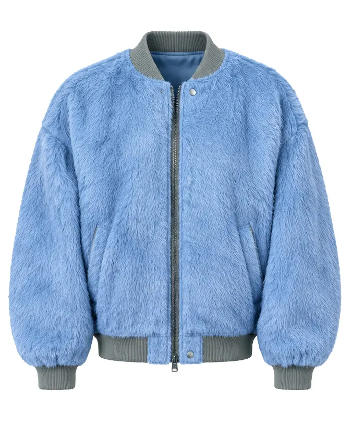 Order Now FAT JOE Set Of Keys Music Video Blue Fur Bomber Jacket at Discounted Price