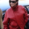 Order Now Lola Tung Balenciaga Paris Fashion Week Show Red Leather Jacket Front