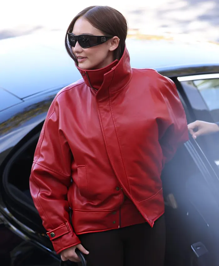 Order Now Lola Tung Balenciaga Paris Fashion Week Show Red Leather Jacket