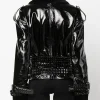 Order Now Philipp Plein Oversized Shearling & Patent Black Leather Belted Jacket On Sale Back View