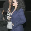 Order Now Rihanna Paris Night Out 2026 Navy Blue Striped Blazer On Sale Side View