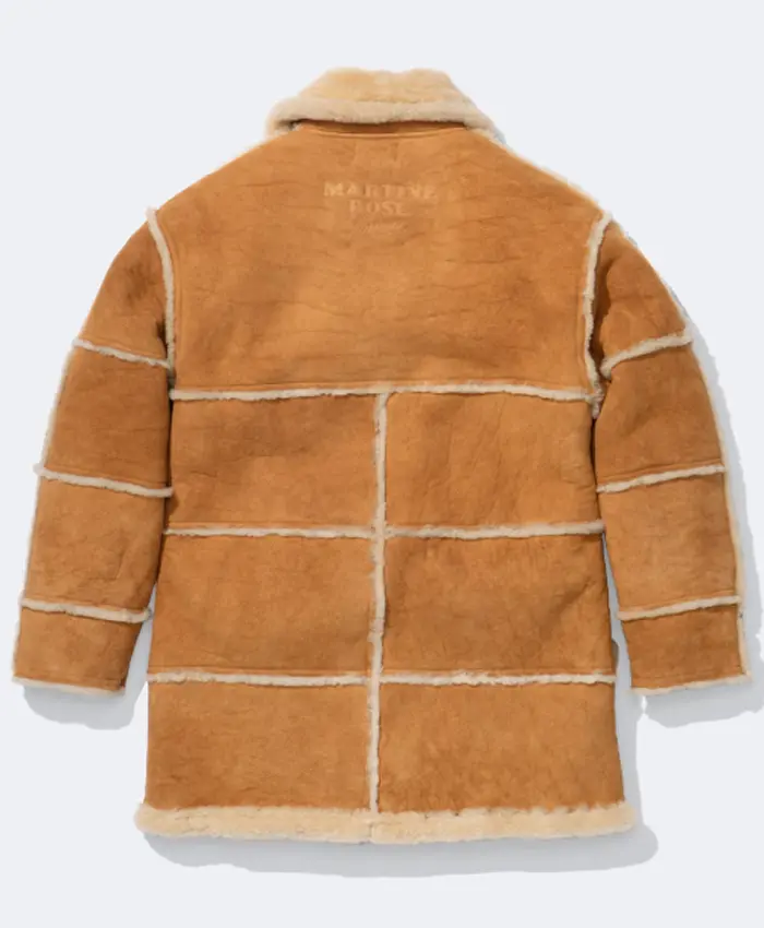 Order Now Supreme x Martine Rose Jeff Hamilton Shearling Suede Coat at Discounted Price Tan Back