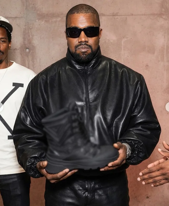 Order Now VIVET Brand x Kanye West Black Leather Jacket On Sale Front