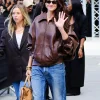 PFW-Shailene-Woodley-Brown-Jacket