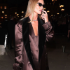 Paris Fashion Week 2026 Rosie Huntington Whiteley Chocolate Brown Satin Trench Coat Front