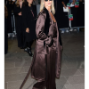 Paris Fashion Week 2026 Rosie Huntington Whiteley Chocolate Brown Satin Trench Coat Side