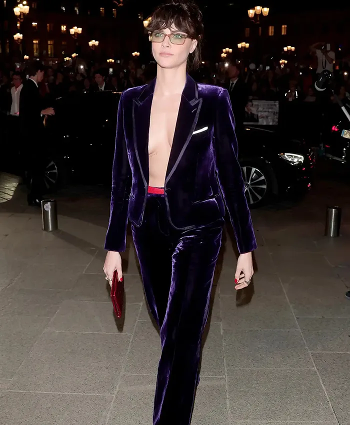 Paris-Fashion-Week-Cara-Delevingne-Velvet-Suit