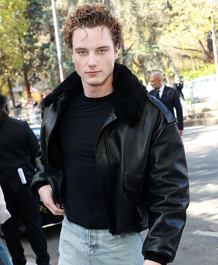 Paris Fashion Week Graham Campbell Shearling Collar Black Leather Jacket Front