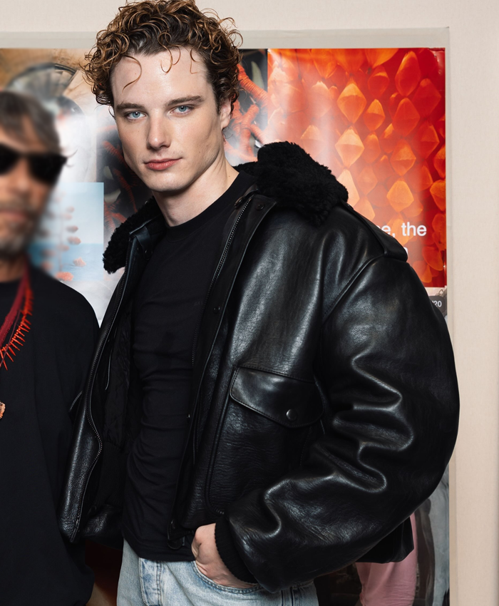 Paris Fashion Week Graham Campbell Shearling Collar Black Leather Jacket