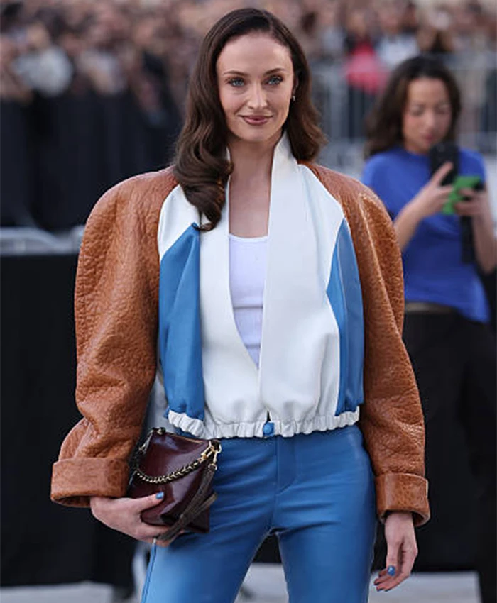 Paris Fashion Week Sophie Turner Cropped Leather Jacket