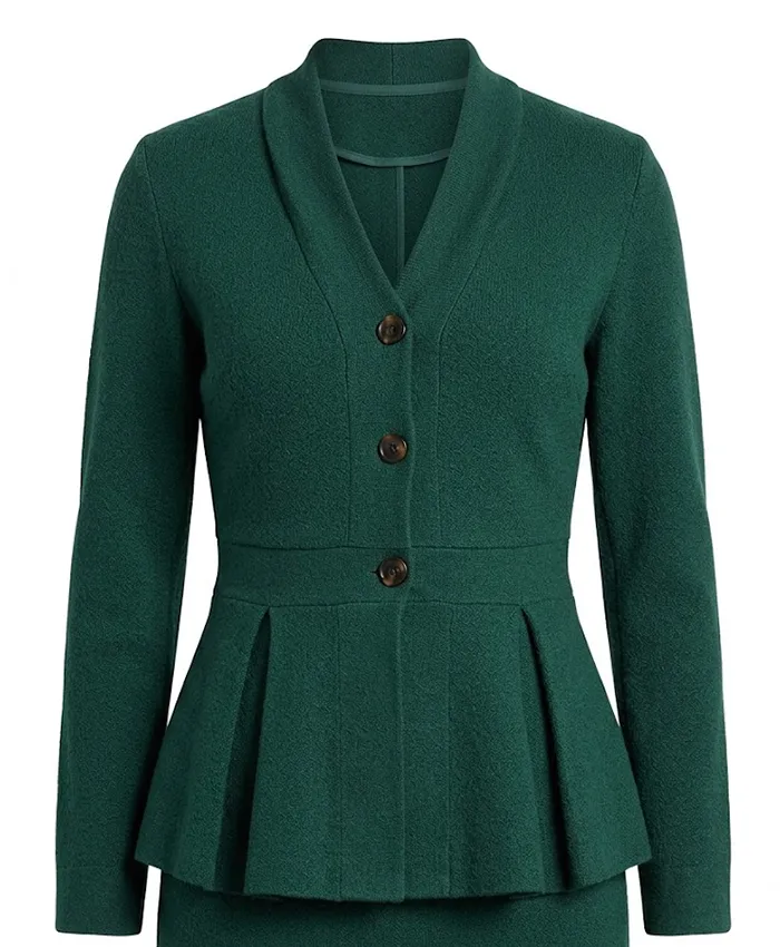 Phoebe Fox TV Series War 2026 Serena Byrne Green Wool Blend Jacket