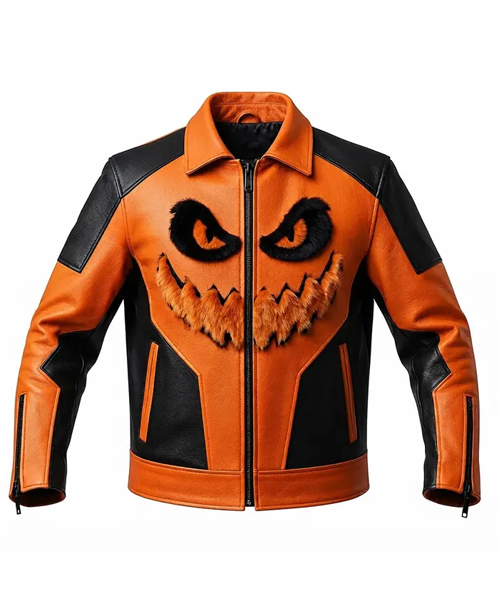 Pumpkin Jack-O-Lantern Halloween Leather Jacket