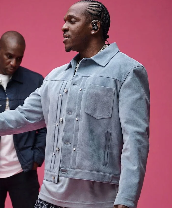 Pusha T Colors x Studios 2026 Grey Louis Vuitton Suede Leather Trucker Jacket