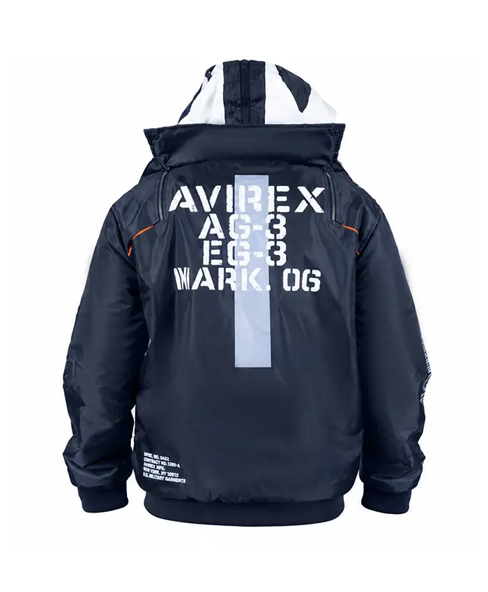 RADIO EVA x AVIREX MA-1 Classic Flight Detachable Hood Navy Blue Bomber Jacket Back