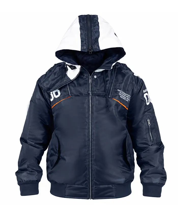 RADIO EVA x AVIREX MA-1 Classic Flight Detachable Hood Navy Blue Bomber Jacket Front