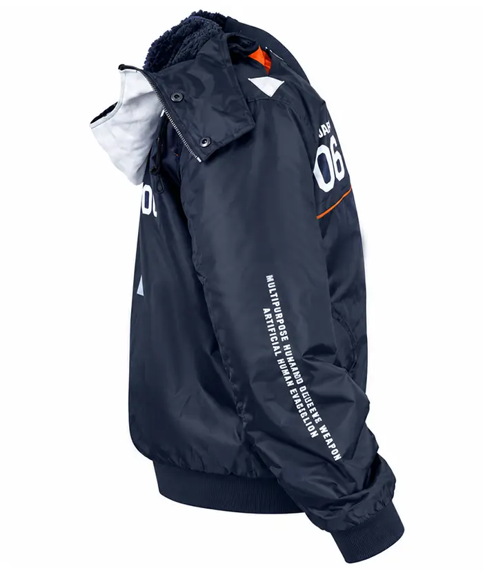 RADIO EVA x AVIREX MA-1 Classic Flight Detachable Hood Navy Blue Bomber Jacket Side