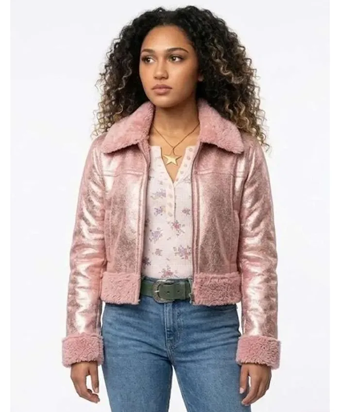 River TV Series Heartland 2026 Kamaia Fairburn Pink Metallic Fur Leather Jacket