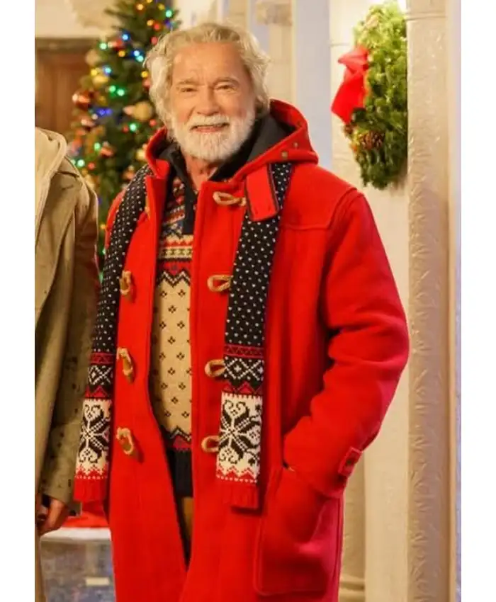Santa Movie The Man with the Bag 2026 Arnold Schwarzenegger Red Hooded Wool Coat