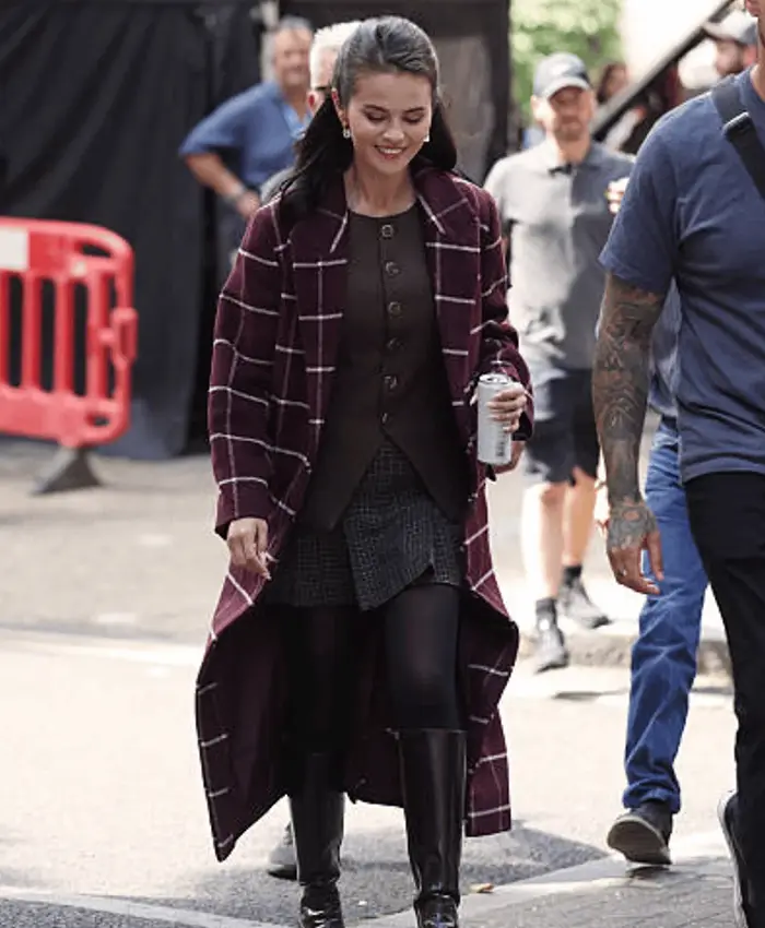 Selena Gomez TV Series Only Murders In The Building 2026 Plaid Wool Coat