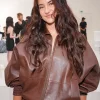 Shailene-Woodley-Oversized-Brown-Leather-Jacket