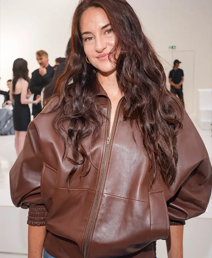 Shailene-Woodley-Oversized-Brown-Leather-Jacket