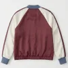 Shop Abercrombie & Fitch Maroon and Beige Satin Sukajan-Style Bomber Jacket