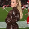 Shop Allegiant Stadium 2026 Brittany Mahomes Brown Leather Jacket Back View