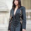 Shop Ana de Armas Paris Fashion Week 2026 Buckled Black Leather Blazer