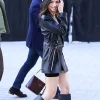 Shop Ana de Armas Paris Fashion Week 2026 Buckled Black Leather Blazer Side View