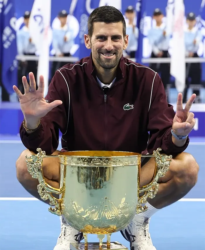 Shop China Open Tennis Championships 2026 Novak Djokovic Lacoste Maroon Track Jacket Front