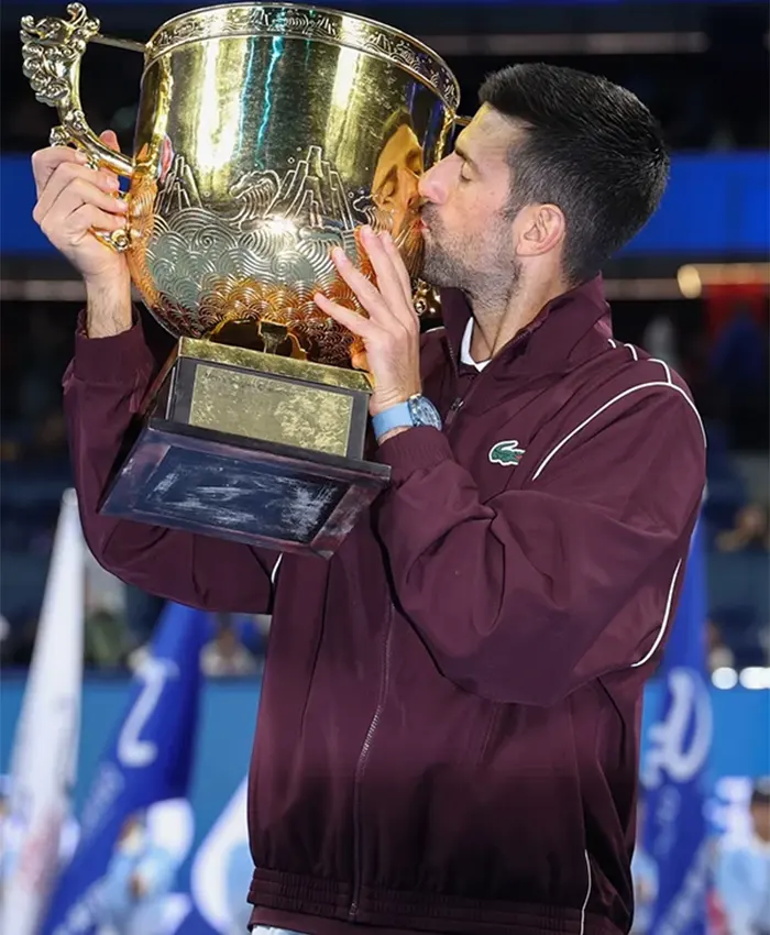 Shop China Open Tennis Championships 2026 Novak Djokovic Lacoste Maroon Track Jacket