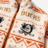 Shop Cozy Holiday Ducks Sherpa Off-White Festive Pattern Jacket Front View