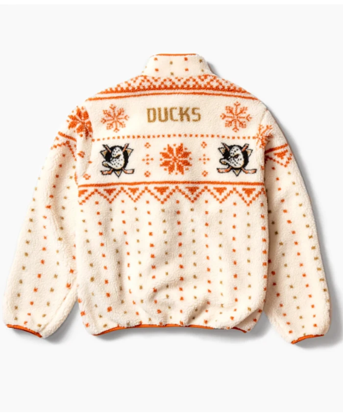 Shop Cozy Holiday Ducks Sherpa Off-White Festive Pattern Jacket