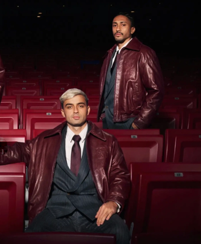 Shop FC Barcelona x AMIRI 2026 2027 Maroon Leather Jacket Front
