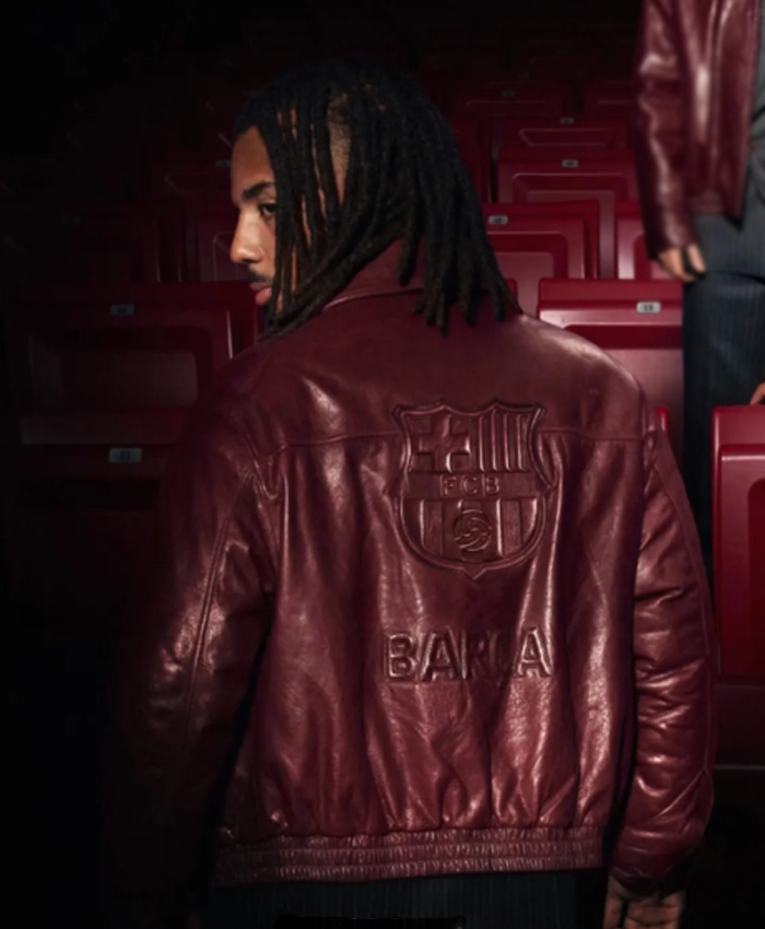 Shop FC Barcelona x AMIRI 2026 2027 Maroon Leather Jacket