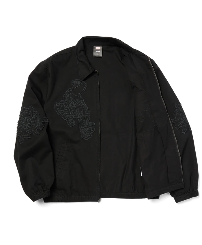 Shop Huf x Spider-Man Black Cotton Patches Work Jacket