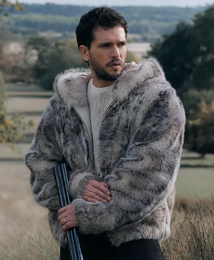 Shop Kit Harington for Kith Winter 2026 Campaign Fur Full Zip Up Jacket With Hood