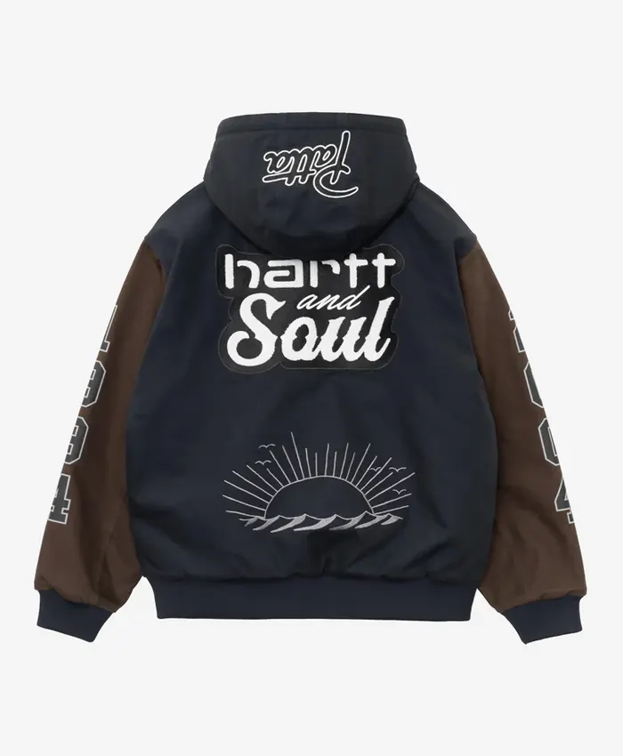 Shop Now Patta x Carhartt WIP OG Active Wool & Leather Hooded Varsity Jacket