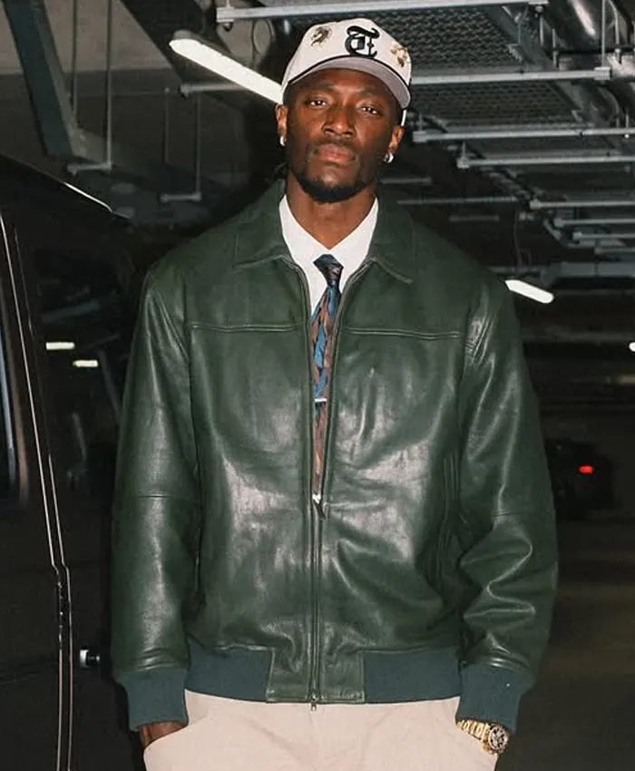Shop Tammy Abraham 29th Birthday Green Leather Bomber Jacket For Sale