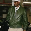 Shop Tammy Abraham Green Leather Bomber Jacket