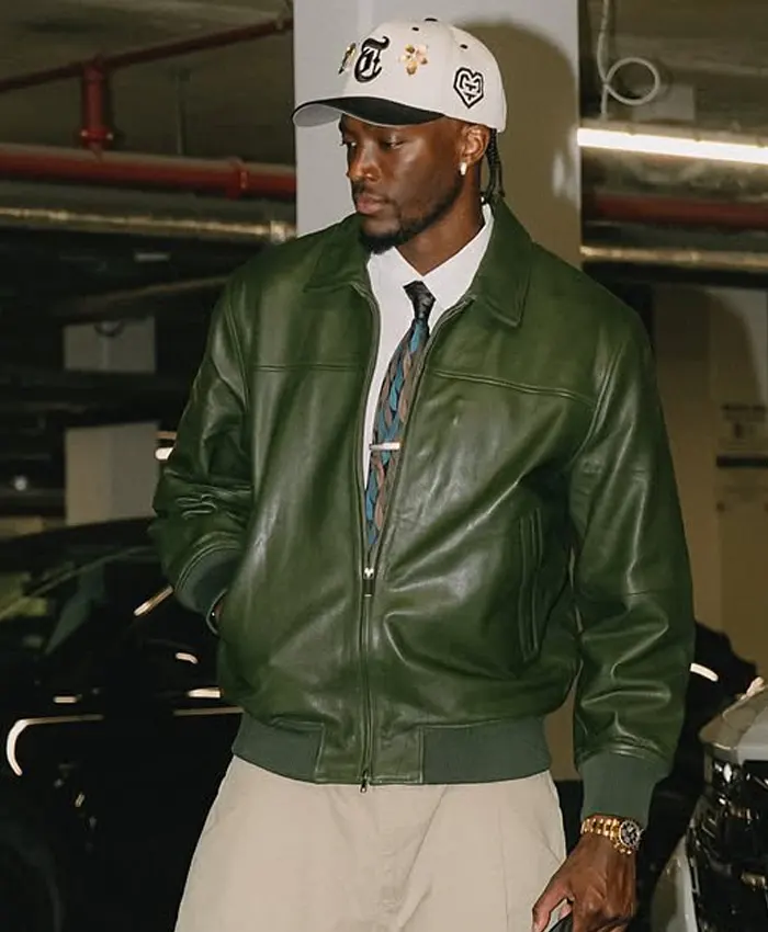 Shop Tammy Abraham Green Leather Bomber Jacket