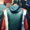 Sixty Minutes Marie Mouroum Red and Black Leather Jacket On Sale Back
