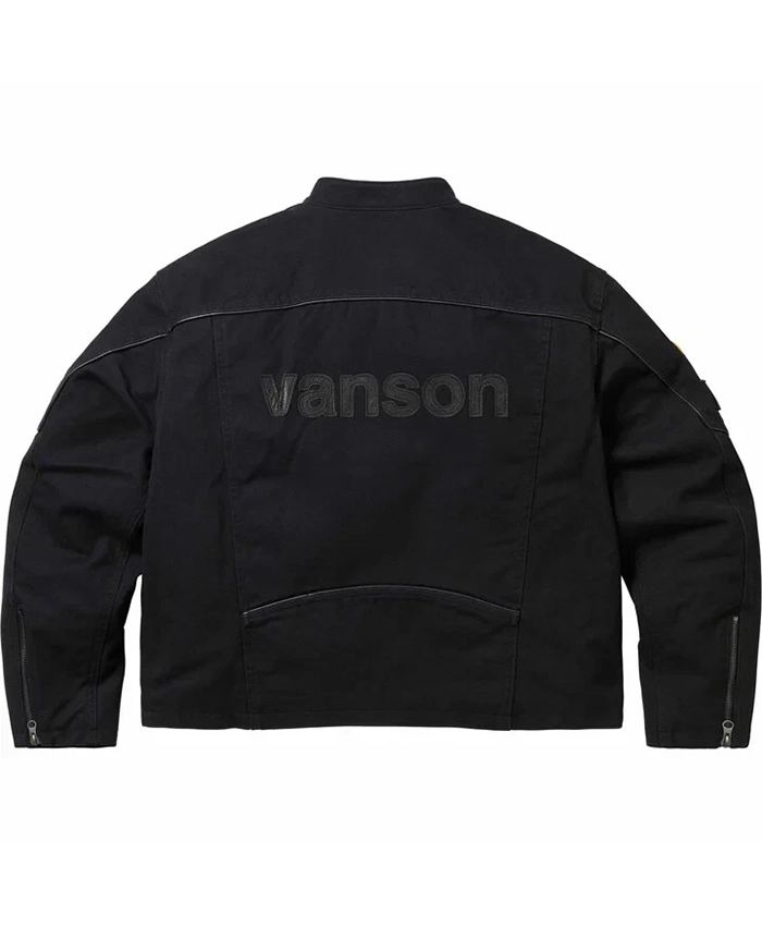 Supreme Vanson Letters Cordura Black Cotton Jacket On Sale Back View