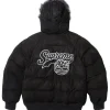 Supreme x Timberland Suede Leather Puffer Jacket With Fur Hooded Collar Black Back